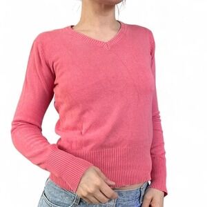 Pink V neck cotton blend sweater by 'Pool'